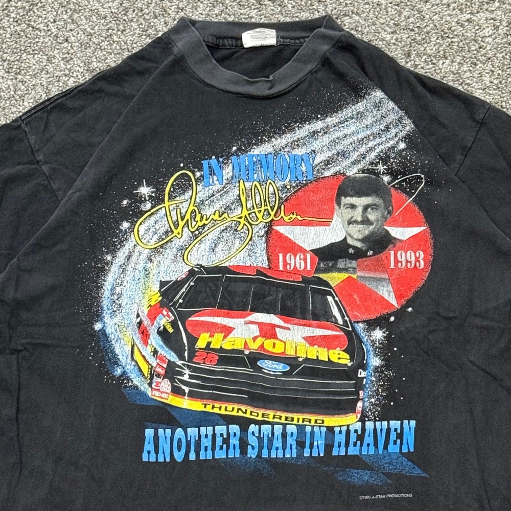 Vintage 1993 Davey Allison Memorial NASCAR T-Shirt FADED Mens XL Single Stitch‎